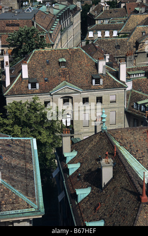 View over rooftops of old Geneva, Switzerland Stock Photo