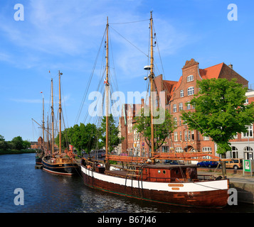 Old sail ship, Trave river, Lubeck, Schleswig Holstein, Germany Stock Photo