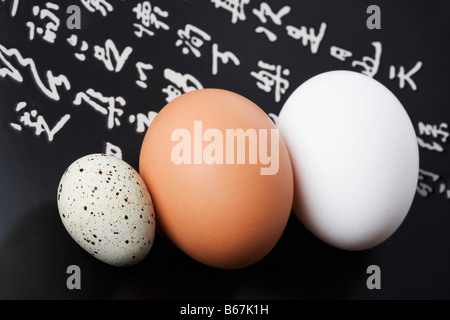 Close-up of three eggs in a plate Stock Photo