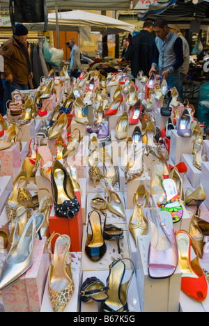 Shoe shop in a street market in Kandy, Sri Lanka during a budh Stock ...