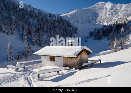 Alpine hut in the bavarian Alps, Upper Bavaria, Germany Stock Photo