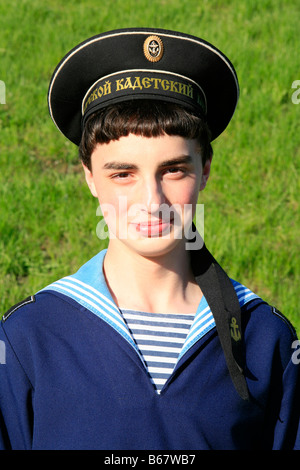 Young smiling Russian sailor at Victory Park in Moscow, Russia Stock Photo