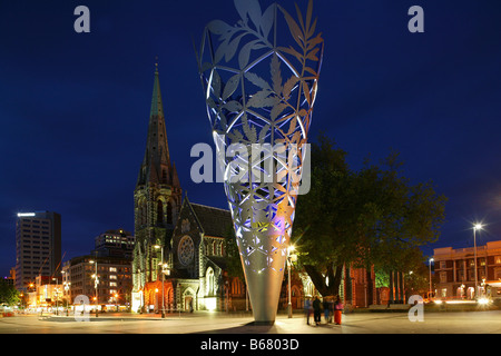 Sculpture titled Chalice by Neil Dawson erected to celebrate 150th anniversary of the city, Christchurch, New Zealand Stock Photo