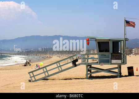 Lifeguard Station on Beach, Marina Del Rey and Beach, Los Angeles County, California, USA Stock Photo