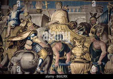 Aubusson tapestry. The triumphal entry of Alexander the Great in Babylon in 331BC. Stock Photo