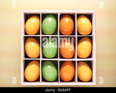 Easter Eggs in a Wooden Box Stock Photo