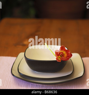 Place Setting on Wooden Table Stock Photo