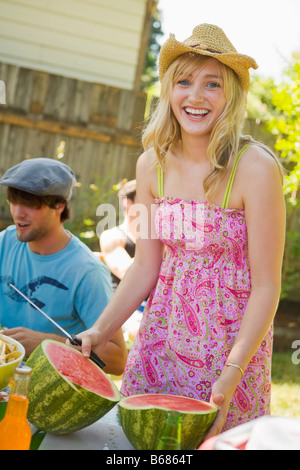 People at Backyard Barbeque, Portland, Oregon, USA Stock Photo