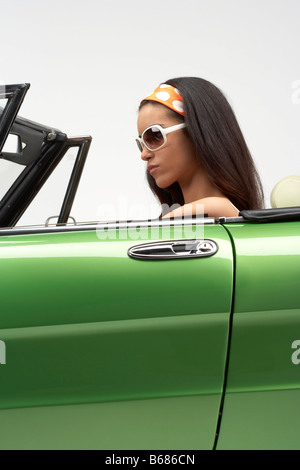 Woman in Covertible Stock Photo