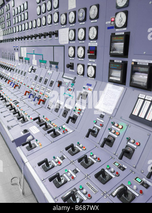 Power Plant Control Room Control Panel With Dials, Knobs & Levers, Minnesota USA Stock Photo