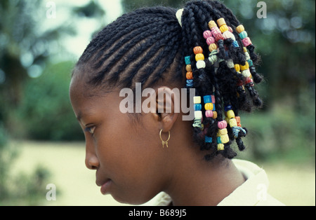 Northern Madagascar A young Malagasy at her home in maroantsetra a nord est village Madagascar maroantsetra Africa African Girl Stock Photo