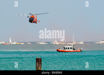 U.S. Coast Guard Helicopter & Boat Rescue Stock Photo