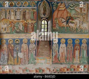 Wall of Arbore church, Romania Stock Photo