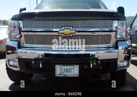 Front end of Chevrolet 4x4 truck. Picture taken in a car park in Arizona, USA Stock Photo