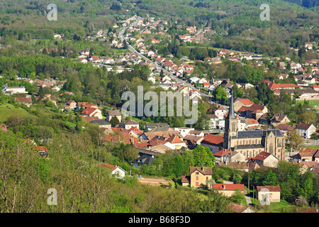 View of Ronchamp from the chapel of Notre Dame du Haut, Franche Comte, France Stock Photo