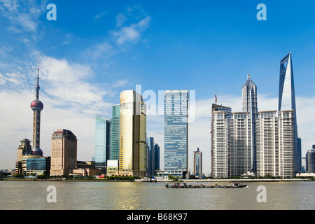 Skyscrapers at the waterfront, Oriental Pearl Tower, Huangpu River, Lujiazui, The Bund, Shanghai, China Stock Photo
