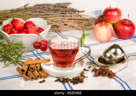 Tea rose hip star anise cinnamon and herbs Stock Photo