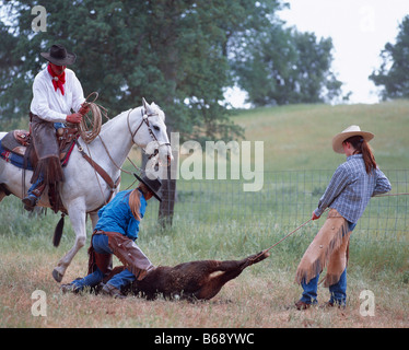 Cowgirl and cowboys working on ranch, wildwest, Oregon, USA Stock Photo ...