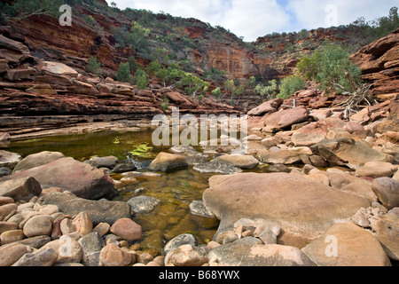 Pools of water in the Tumblagooda Sandstone gorges of Kalbarri National Park in mid west Western Australia Stock Photo