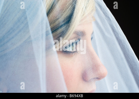 Bride wearing veil, close up Stock Photo