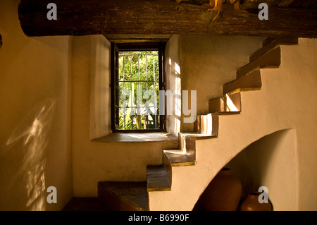 Spanish Governors Palace San Antonio Texas TX stairway window with iron bars city landmark tourist attraction Stock Photo