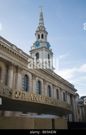 Back view of St. Martin-in-the-Fields church, seen from near to the entrance of The Crypt cafe. Trafalgar Square, London. UK. Stock Photo