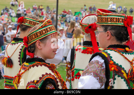 Ukrainian dancers in traditional cultural costumes Stock Photo