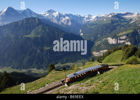 Train at Schynige Paltte Bernese alps Switzerland Stock Photo