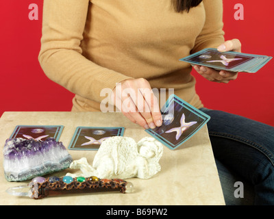 Young Woman Using Angel Cards Model Released Stock Photo