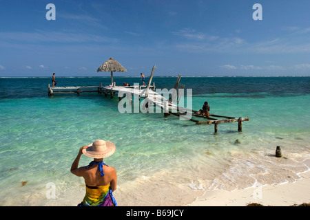 Mexico, Puerto Morelos. Quintana Roo, Broken down wharf. Tourist Stock Photo