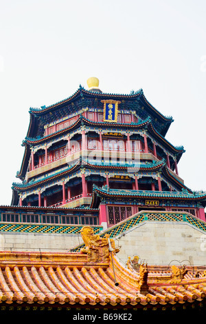 Low angle view of a pagoda, Tower of Buddha Fragrance, Summer Palace, Beijing, China Stock Photo