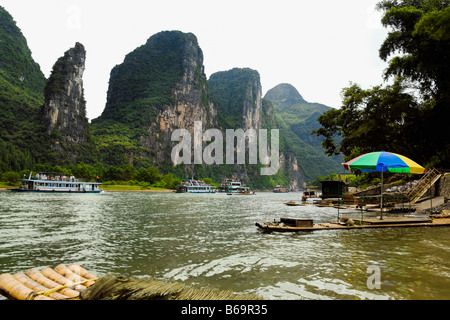 Tourboats in a river, XingPing, Yangshuo, Guangxi Province, China Stock Photo