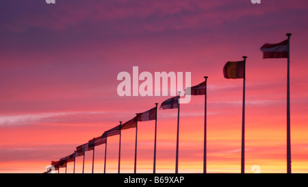 International Flags at sunset on Plymouth Hoe South Devon, England Stock Photo