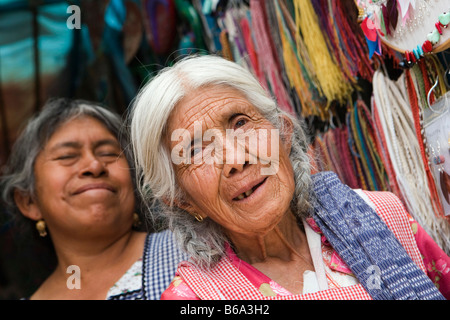 Mexico, Tepoztlan, near Cuernavaca, Market. Women in shop. Portrait Stock Photo
