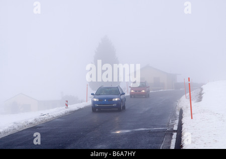 Driving in Difficult Road Condition in Switzerland Stock Photo