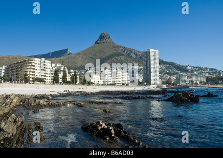 Sea Point is the only high rise area available along the entire Cape Town shoreline Lions Head 669 m in the back South Stock Photo