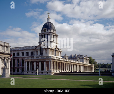 Royal Naval Hospital now College Greenwich colonnade and dome above the Chapel Sir Christopher Wren 1696 Stock Photo