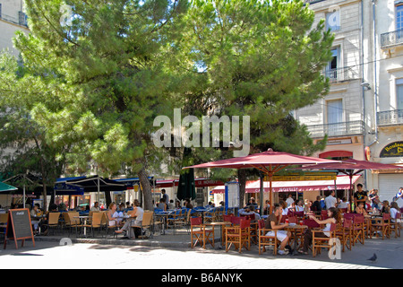 Beer garden of a restaurant, Montpellier, France Stock Photo