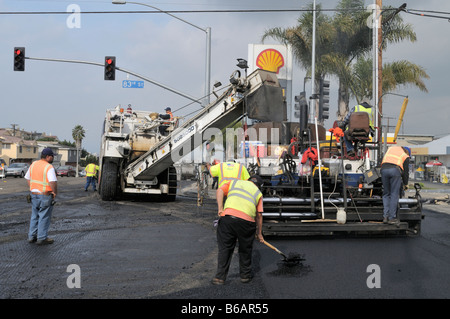 Heavy machinery and equipment is used to thoroughly resurface Lincoln Boulevard in Westchester Stock Photo