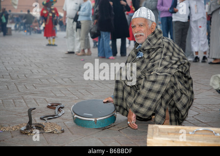 Snake charmers, Place Djemaa el-Fna, Marrakesh, Morocco, Africa Stock Photo