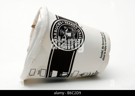 Distressed Starbucks coffee cup in New York on Tuesday December 2 2008 Richard B Levine Stock Photo