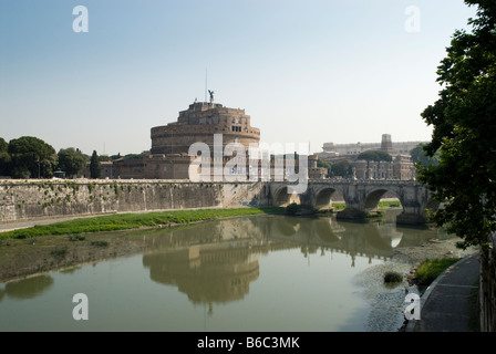 Ponte Sant'- Angelo and the Castle Sant' Angelo from the Ponte Vittioro Emanuele II over the river Tiber Stock Photo