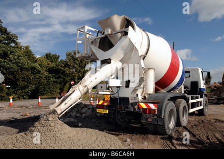 Cement mixer pouring concrete Stock Photo
