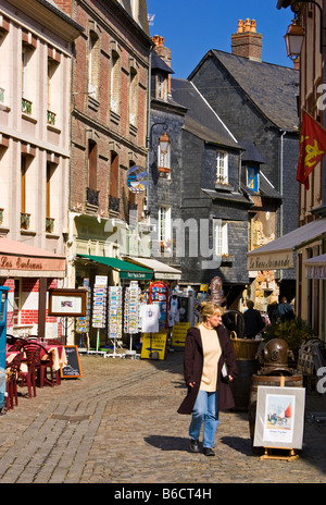 Shopping in an old street at Honfleur, Calvados, Normandy, France Stock Photo