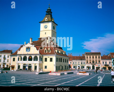 Facade of townhall, Piata Sfatului, Brasov, Transylvania, Romania Stock Photo
