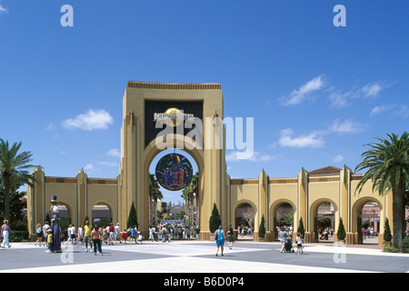 People at entrance of american movie studio, Universal Studios, Florida, USA Stock Photo