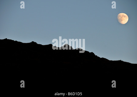 moon over lord grag above grasmere lake district cumbria Stock Photo