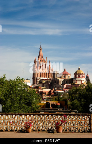 Overview of San Miguel de Allende, Mexico, including La Parroquia chapel Stock Photo