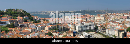 Panoramic View  Of The Castle Of Sao Jorge And Mouraria And Baixa Districts from the Miradouro da Senhora da Monte, Lisbon Stock Photo