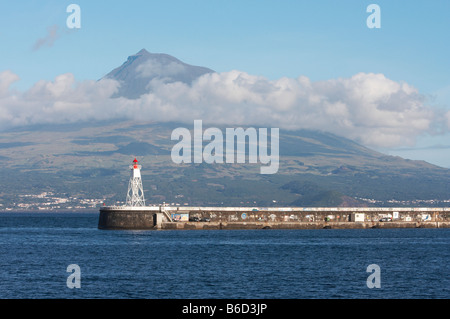 Horta Lighthouse On Faial Island With Pico Island In The Distance Stock Photo